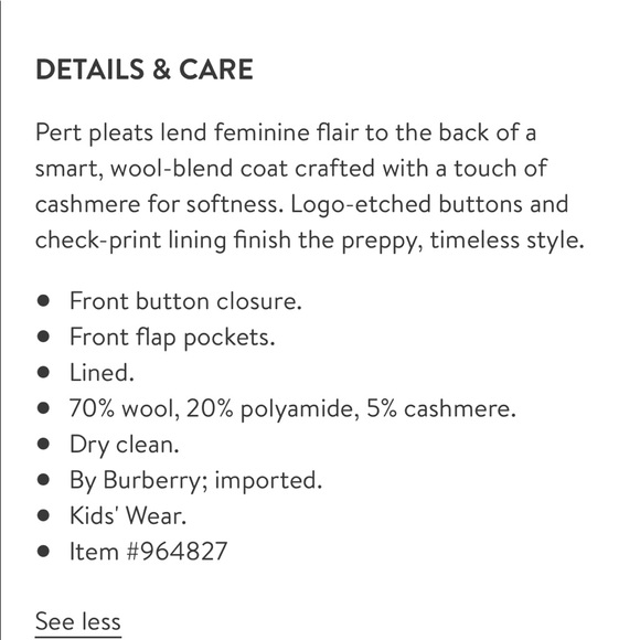 Girls Burberry Wool Blend Pleated Coat 3T - Picture 2 of 9